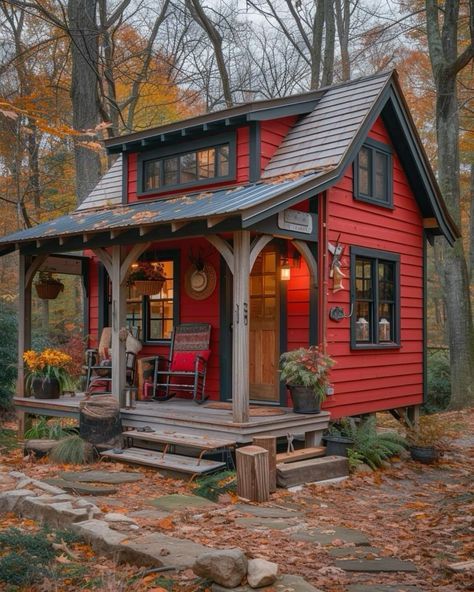 Small Cottage Homes, Tiny Cabins, Backyard Sheds, Dream Cottage, Tiny Cabin, Small Cottage, Tiny House Cabin, Small Cabin, Red House