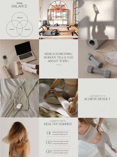 Elevate your Health & Wellness brand's presence on Instagram with our professionally designed, customizable post templates.  Easily edit and personalize these templates within Canva to create a stunning and cohesive aesthetic that resonates with your audience.  .#CanvaTemplates #SocialMediaDesign #InstagramIdeas #PinterestTemplates #CreativeCanva Luxury Instagram Aesthetic, Holistic Wellness Aesthetic Instagram, Health And Beauty Aesthetic, Wellness Instagram Aesthetic, Instagram Beauty Post Ideas, Pilates Instagram Feed, Aesthetic Fitness Instagram Feed, Pilates Social Media, Health And Wellness Instagram Feed