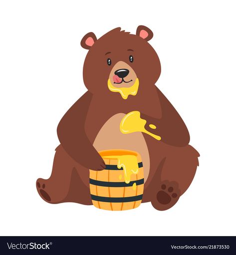 Bear Eating Honey Illustration, Bear And Honey Illustration, Bear Eating Illustration, Bear Character Design, Honey Illustration, Bear Vector, Cute Birthday Pictures, Bear Character, Bear Illustration