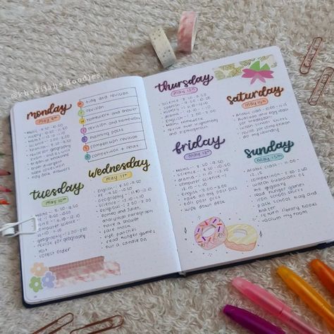 Daily To Do Journal, Bujo Routine Spread, Journal Ideas Planner, Bujo Daily Routine, Easy Bujo Ideas, Bulletin Journal Ideas Student, Daily Journal Aesthetic, Bujo Daily Spread Layout, Journaling Markers