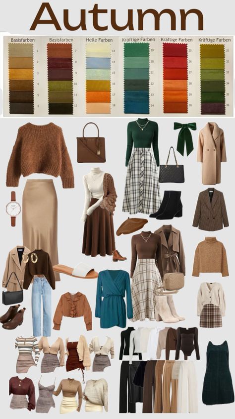 Autumn Wardrobe Outfits Ideas, Deep Autumn Palette, Autumn Capsule Wardrobe, Autumn Color Palette Fashion, Estilo Blair Waldorf, Warm Fall Outfits, Deep Autumn Color Palette, Autumn Skin, Soft Autumn Color Palette