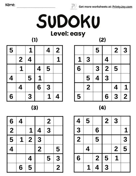 Easy Sudoku for Kids Free Printable 6×6 Logic Puzzles For Kids Free Printable, Easy Sudoku Printable, Soduko Printable Easy, Math Sudoku, Sudoku 4x4, Logic Puzzles For Kids, Printable Sudoku Puzzles, Sudoku Easy, Sudoku Printable