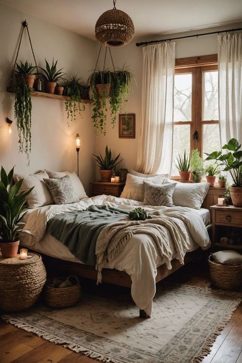 28 Year Old Bedroom Ideas, Apartment Boho Bedroom, Bedroom Styles Aesthetic, Boho Corner Desk, Studio Style Bedroom, Boho Witch Bedroom, Bedroom Makeover Minimalist, Styling A Small Bedroom, How To Make A Bedroom Look Bigger