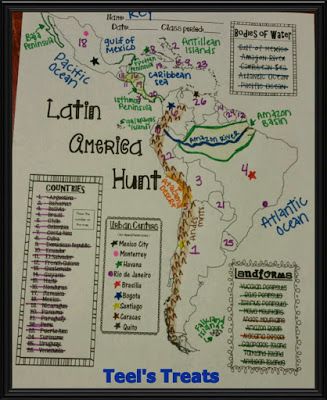 IN LOVE with this Latin America Hunt! Students can discover for themselves all about the geography of Latin America while  improving their Atlas skills all at once! Not teaching about Latin America? That is ok! This is also great for early finishers to work on as a mini research activity! Geography Interactive Notebook, Middle School Geography, Geography Classroom, 7th Grade Social Studies, Map Ideas, 6th Grade Social Studies, Teaching Geography, 5th Grade Social Studies, Homeschool Geography