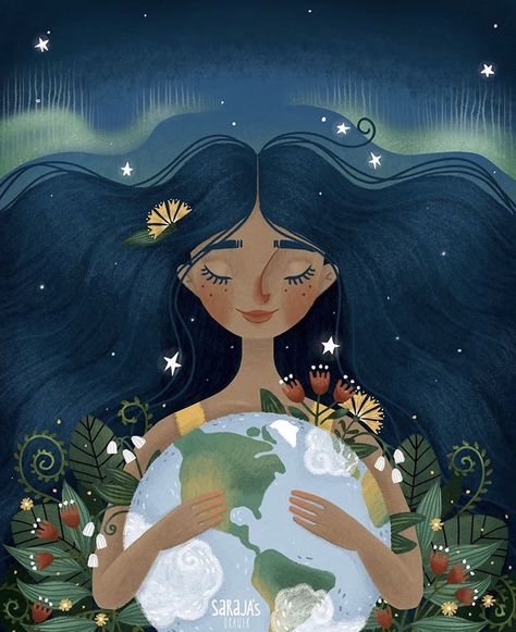 Mother Earth Illustration, Mother Earth Art, Earth Drawings, Earth Illustration, Seni Dan Kraf, Animal Illustrations, Poster Drawing, Earth Art, Girly Art