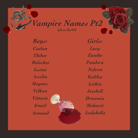 Demon Oc Names, Names For Succubus, Drawings Of Vampires, Scary Names For Characters, Witch Names Ideas Girl, Goth Name Ideas, Vampire Female Names, Goth Names Girl, Vampire Name Ideas