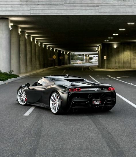 Gta Garage, Matte Black Wallpaper, Black Ferrari, Ferrari Sf90 Stradale, Ferrari Spider, Dream Cars Lamborghini, Car List, Ferrari Black, Ferrari Sf90