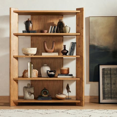 Edmund Bookcase Smoked Pine Four Hands Pine Bookcase, 4 Shelf Bookcase, West Elm Kids, Modern Bookcase, Wood Bookcase, Cabinet Shelving, Bookcase Shelves, Wide Plank, Four Hands