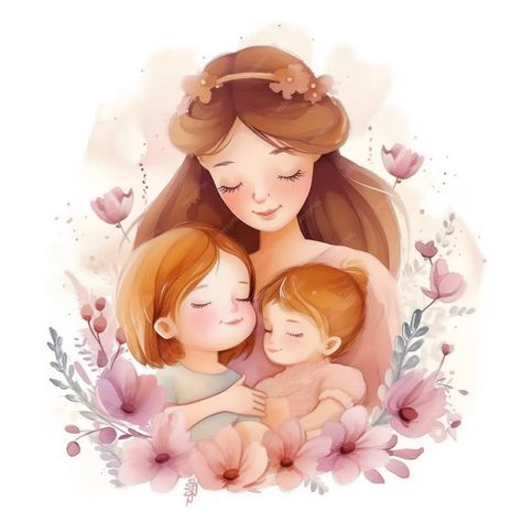 Premium Photo | Mothers day Mom and babies in watercolor style Mother S Day Wallpaper, Mom And Two Daughters Drawing, Cute Mother And Daughter Drawings, Mom And 2 Daughters, Mother Of Two Daughters, Mom Daughter Cartoon Images, Mother And Baby Images, Mother And Daughter Cartoon Pictures, Cute Mother Daughter Pictures Cartoon