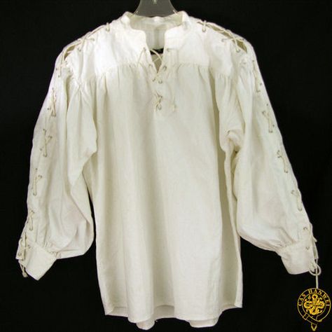 Collarless Shirt with Laced Sleeves - White $27 Period Outfits, Ren Fair, Collarless Shirt, Bell Sleeve Shirt, Pirate Shirts, Period Outfit, Lace Shirt, Larp, Lace Sleeves