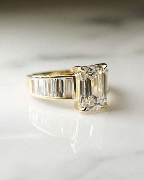 Frank Darling Custom Rings (@frankdarling) • Instagram photos and videos Vintage Art Deco Rings 1920s, Whimsical Emerald Engagement Ring, Champagne Diamond Engagement Ring Vintage, Channel Band Engagement Ring, Thicker Engagement Rings, Antique Emerald Cut Engagement Ring, Emerald Bezel Engagement Ring Stack, Large Band Engagement Ring, Emerald Cut Engagement Ring With Baggets