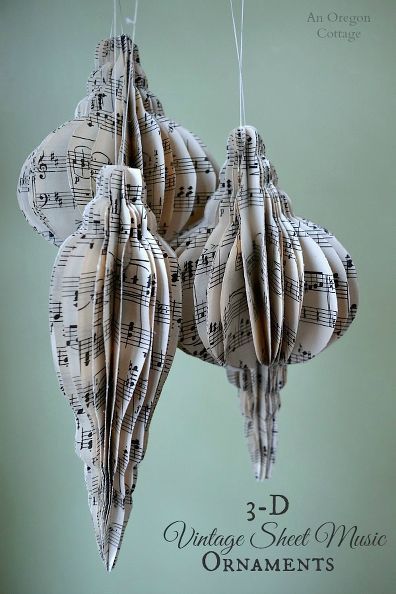 how to make 3 d vintage sheet music ornaments, christmas decorations, crafts, seasonal holiday decor Sheet Music Ornaments, Music Christmas Ornaments, Sheet Music Crafts, Music Ornaments, Music Crafts, Easy Christmas Decorations, Christmas Wreaths To Make, Ornament Tutorial, Paper Ornaments