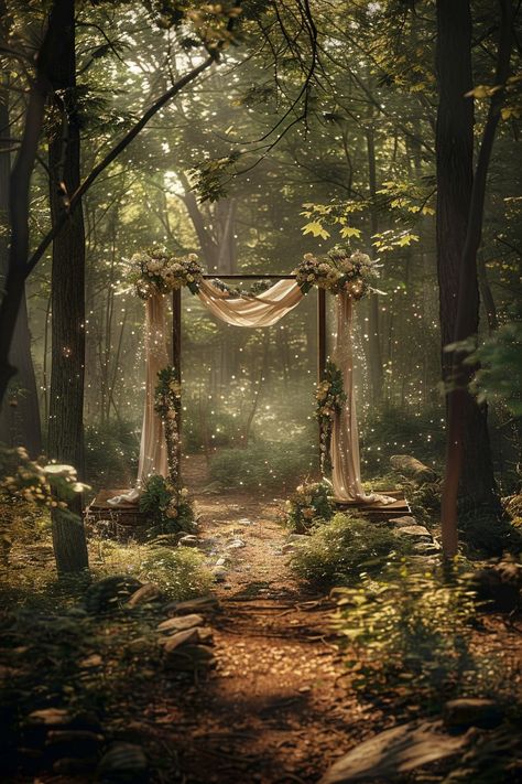 Woodland Wedding Ideas: Enchanting Themes and Decor for Your Forest Nuptials - OMG Hitched Forest Ceremony Decor, Magic Garden Wedding Theme, Fantasy Aesthetic Wedding, Magical Wedding Dress Enchanted Forest, Enchanted Forest Themed Wedding, Forest Wedding Lights, Forest Wedding Inspiration, Victorian Forest Wedding, Rustic Fantasy Wedding