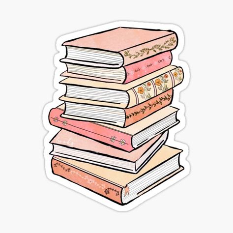 Pastel Books, Sticker Design Inspiration, Book Stickers, Cute Laptop Stickers, Pink Books, Scrapbook Stickers Printable, Book Icons, Emoji Stickers, Book Stack