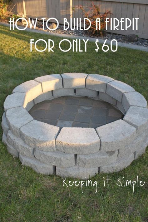 How to Build a DIY Fire Pit for Only $60 - Keeping it Simple How To Make A Fire Pit Area, Simple Backyard Fire Pit Ideas, Solo Stove Fire Pit Surround, Cheap Fire Pit Ideas, Fire Pit Ideas Backyard On A Budget, Lake House Backyard, Build A Fire Pit, Diy Fire Pit Ideas, Cheap Fire Pit