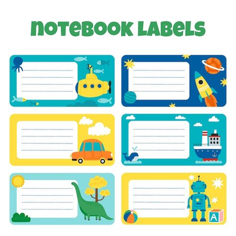 Book Labels Printable, Free School Labels, Personalized School Supplies Labels, Kids School Labels, Notebook Label, School Labels Printables, School Stickers Labels, Kindergarten Names, Notebook Labels