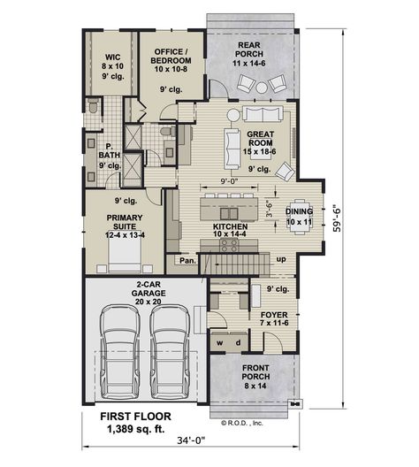 Craftsman Plan: 2,223 Square Feet, 4 Bedrooms, 4 Bathrooms - 098-00457 Empty Nester House Plans, Craftsman Floor Plan, One Storey House, 4 Bedroom House Plans, Craftsman House Plan, Perfect House, Small Houses, Craftsman House Plans, House Floor