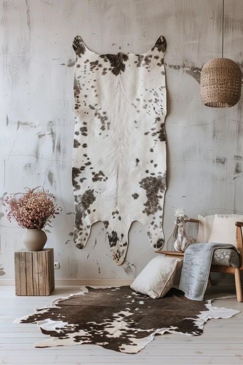 How To Hang A Cowhide Rug On Wall: Unique Decor Decorating With Cowhide Rug, Hanging Cowhide On Wall, How To Hang A Cowhide On The Wall, Cow Hide Rug On Wall, Cow Rug On Wall, Cowhide Rug On Wall, Cowhide Wall Decor, Cowhide On Wall Ideas, Rug On Wall