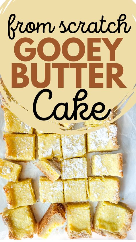 This easy gooey butter cake recipe from scratch is perfect for anyone who loves rich, buttery desserts. Follow the simple steps to create a deliciously rich treat! Gooey Butter Cake From Scratch, Butter Cake Recipe From Scratch, Easy Gooey Butter Cake Recipe, Mini Pies Easy, St Louis Gooey Butter Cake, Gooey Butter Cake Recipe, Homemade Baking Powder, Baking Powder Recipe, Cake Recipe From Scratch