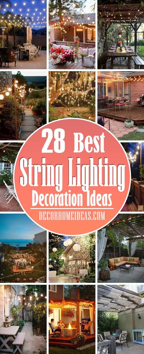 Cheap Backyard Lighting Ideas, Italian Lights Outdoor Backyards, Patio Lights Ideas Outdoor, Patio Light Ideas Outdoor, Curtain Lights Outdoor Patio Ideas, Stringing Patio Lights Ideas, Lights For Outdoor Patio, Garden Bulb Lights, Lighting Ideas For Outside Patio