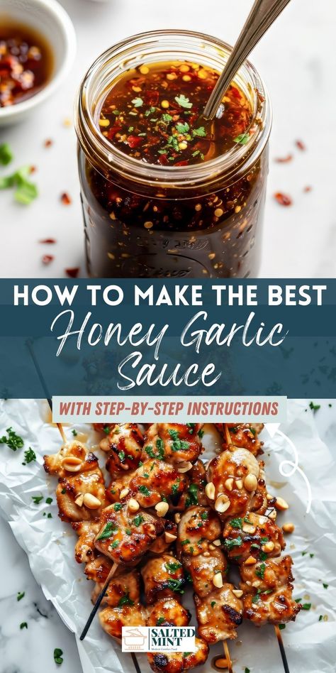 Whip up the ultimate Homemade Honey Garlic Sauce, perfect for chicken, meatballs, seafood, wings, and salmon! 🍯🍗 This Easy Recipe, featuring soy sauce for that irresistible umami flavor, is your go-to for elevating any dish. Dive into our simple steps for crafting a versatile, delicious sauce that's guaranteed to be a hit. Light Teriyaki Sauce, Garlic Asian Sauce, Easy Honey Soy Sauce, Asian Sticky Sauce, Honey Garlic Teriyaki Sauce, Easy Honey Garlic Meatballs, Honey Sauce For Shrimp, Honey Soy Dipping Sauce, Thai Garlic Sauce