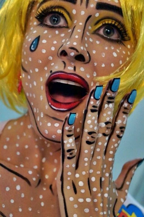 Comic Book Makeup, Carnaval Make-up, Pop Art Costume, Make Carnaval, Cartoon Makeup, Pop Art Makeup, Art Costume, Special Effects Makeup, Halloween 2015