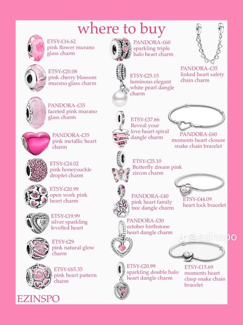 Pandora Bracelet Charms Ideas Pink, Pandora Bracelet Ideas Pink, Pink Pandora Charm Bracelet, Cute Pandora Charms, Pandora Bracelet Ideas Inspiration, Pandora Charms Pink, Pandora Bracelet Charms Ideas, Pandora Bracelet Designs, Pandora Jewelry Charms