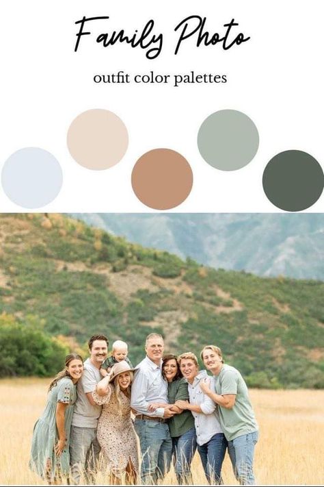 Green Cream Family Pictures, Family Picture Outfit Color Palette, Green Tones Family Pictures, Natural Colors Family Photos, Color Palettes Family Photos, Cream Color Photo Shoot, Earth Tone Color Palette Photoshoot, Family Of 4 Picture Color Scheme, Natural Color Palette Family Photos