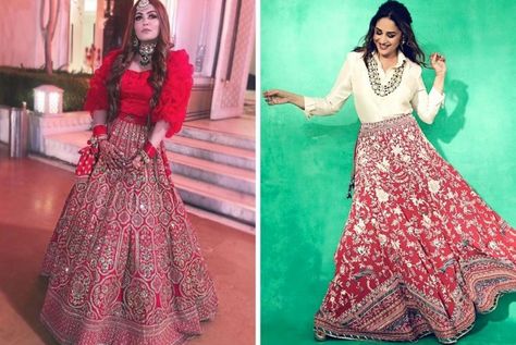 #BridalTips: How To Convert Bridal Lehenga Into Dress Repurpose Wedding Lehenga, Redesign Wedding Lehnga, Restyle Wedding Lehenga, Rewear Wedding Lehenga, Wedding Lehenga Reuse Ideas, How To Reuse Bridal Lehenga, Reuse Wedding Lehenga Bridal, Western Blouse Designs, Red Wedding Lehenga