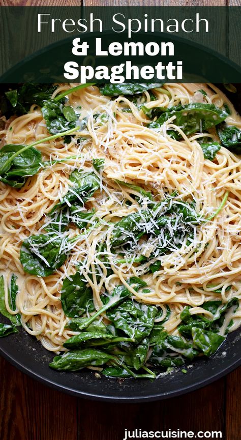 Super simple pasta! Sometimes simple is best and it doesn’t get a whole lot easier than this Fresh Spinach & Zesty Lemon Spaghetti. On the table under half an hour and makes for the perfect dinner or even lunch. Lemon Garlic Spinach Pasta, Spinach Linguine Recipes, Lemon Spinach Pasta, Noodles With Spinach, Simple Clean Meals, Lemon Parmesan Pasta, Spinach Noodles, Arugula Pasta, Spaghetti With Spinach