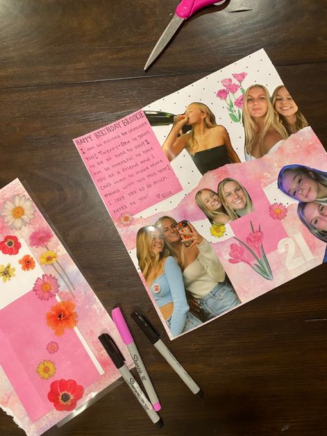 Cute Scrapbook Ideas For Sister, Bday Scrapbook Ideas For Best Friend, Birthday Page Scrapbook Ideas, 21st Bday Scrapbook Page, Cute Shotbook Page Ideas, 21st Birthday Shotbook Page Ideas, Scrapbook Cover Ideas For Best Friend, Scrapbook Birthday Gift, Creative Birthday Cards With Photos