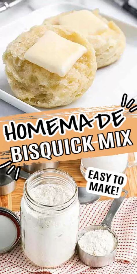 Make homemade bisquick mix recipe with only 4 ingredients. Skip the store and learn how to make homemade bisquick without shortening to save time and money. This copycat homemade bisquick recipe is perfect for cinnamon rolls, dumplings, pancakes, biscuits and more. Learn how to make homemade bisquick today with natural ingredients. #eatingonadime #homemadebisquick #Recipebiscuitmix Home Made Bisquick, Homemade Bisquick Mix Recipe, Bisquick Mix Homemade, Homemade Bisquick Recipe, Bisquit Recipes, How To Make Bisquick, Bisquick Mix Recipe, Homemade Biscuit Mix, Bisquick Biscuits