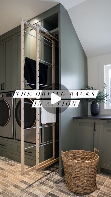 Laundry Room Ideas Pull Out Drying Rack, Laundry Room Ideas For Hanging Wet Clothes, Laundry Room Angled Ceiling, Laundry Room Design With Hanging Rod, Vertical Drying Rack Laundry, Laundry Room Closet Ideas Extra Storage, Pass Through Laundry Room To Garage, Laundry Room With Hanging Space, Hanging Rod In Laundry Room