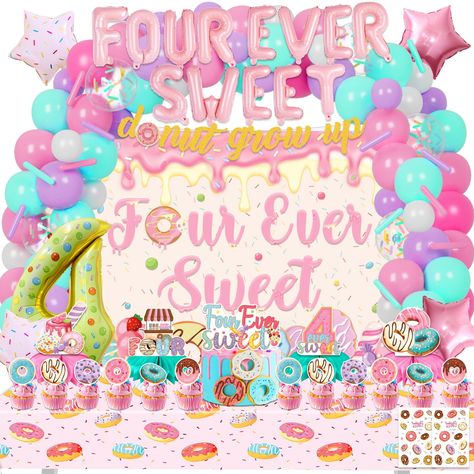 PRICES MAY VARY. WORTH THE PRICE: Our four ever sweet birthday party decorations kit not only has many suits but is also has good quality. Just one set is enough to set up a perfect party for kids girls. WHAT CAN YOU GET IN PARTY: Our 4 ever sweet birthday party decorations set includes 1 Backdrop, 24 Cupcake Topper, 80 Pcs Latex Balloons (12 Styles), 19 Foil Balloons, 1 Banner, 1 Cake Toppers, 1 Tablecloth, 2 Sheet Temporary Tattoos, 4 Centerpieces. SAFE AND RELIABLE: Good choice for 4 year old 4 Ever Sweet Birthday Party Cake, Pink 4th Birthday Party, 4 Ever Sweet Birthday Party Decorations, Fourever Sweet Birthday Cake, Fourever Sweet, Sweet As Can Be Third Birthday, 4 Ever Sweet Birthday Party, Four Ever Sweet Birthday Shirt, Sweet Decoration