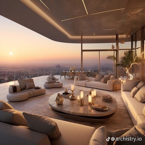 Luxury Balcony Design Mansions, Home Office With View, Luxury Penthouse Balcony, Cozy Big Living Room, Balcony Penthouse, Vanessa Core, Penthouse Terrace, Mansion Rooms, Roof Terrace Design