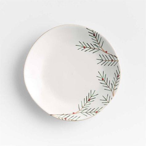 Winter Pine Marin Salad Plate | Crate & Barrel Xmas Plates, Christmas Serving Dishes, Christmas Salad Plates, Holiday Place Settings, Holiday Pottery, Diy Keramik, Holiday Dinnerware, Holiday Plates, Antiquing Glaze