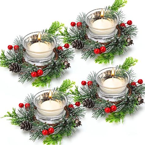 Amazon.com: 12 Piece Christmas Votive Candle Holder Set Including 4 Pieces Christmas Berry Candle Ring,4 Pieces Decorative Glass Tealight Candle Holder,4 Pieces White Votive Candles for Wedding Birthday Holiday : Home & Kitchen Candles For Wedding, Christmas Candle Rings, Christmas Votives, Berry Candle, Xmas Table Decorations, Xmas Candles, Glass Tealight Candle Holders, Red Tablecloth, Candle Ring