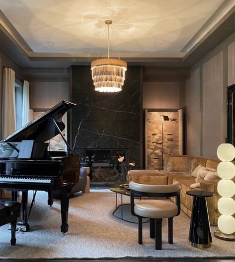 - Decoist Piano Room Design, Grand Piano Living Room, Grand Piano Room, Piano Room Decor, Piano Living Rooms, Piano Lounge, Baby Grand Piano, Piano Decor, Green Interior Design