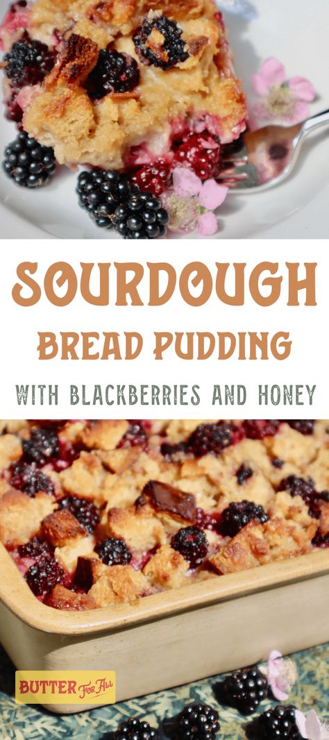 Bread Pudding With Sourdough Bread, Sour Dough Bread Pudding Recipe, Berry Sourdough Bread, Blackberry Bread Pudding, Stale Sourdough Bread Recipes, Blackberry Sourdough Recipes, Leftover Sourdough Bread Recipes, Sourdough Bread Breakfast Recipes, Sourdough Bread Pudding Recipe