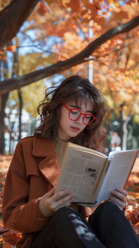 Autumn Reading Bliss: A woman engrossed in a book, surrounded by the warm colors of autumn in the park. #autumn #reading #woman #book #park #aiart #aiphoto #stockcake ⬇️ Download and 📝 Prompt 👉 https://ayr.app/l/oa8q Fall Book Pictures, Autumn Fotoshooting Ideas, Poses With Books Reading, Portraits With Books, Poses With Books Photo Ideas, Photography Poses With Books, Autumn Shooting Photo Ideas, Park Pictures Aesthetic, Book Reading Photography