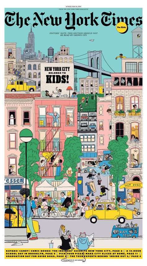 38 Fun Things to Do in New York City According to Kids Who Actually Live There. Illustrated by Javi Aznarez — Dutch Uncle • Artist Management Family Art Projects, Dutch Uncle, New Yorker Covers, To Do In New York, Cover Illustration, Spanish Painters, List Of Activities, Community Park, Time Kids