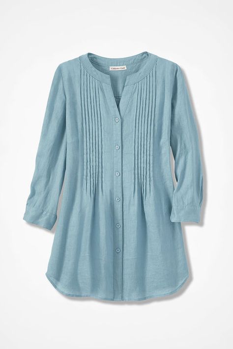 Simple Tunic, Cotton Tops Designs, Linen Shirts Women, Linen Tunic Tops, Tunic Designs, Fashion Tops Blouse, Kurta Designs Women, Tunic Pattern, Linen Tunic