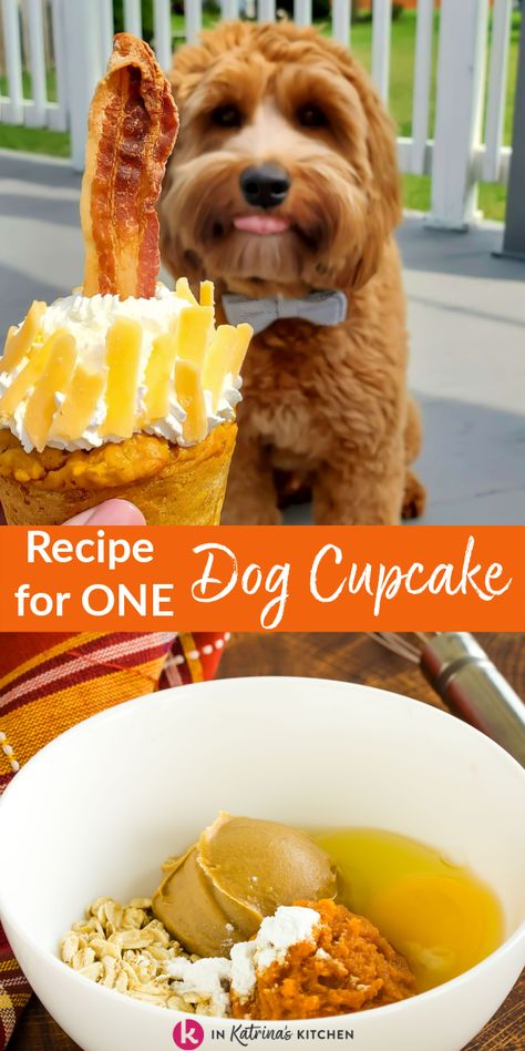 No need to get out your mixer for this one bowl, 5 ingredient dog cupcake recipe. Makes one or two cupcakes. Pup Cupcakes Doggie Birthday, One Dog Cupcake Recipe, Easy Pup Cakes Dog Birthday, Mug Cake For Dog, Single Puppy Cupcake, Single Serving Pupcake, Single Serving Dog Cupcake, Easy Pupcake Dog Recipes, Dog Friendly Cupcakes Birthdays