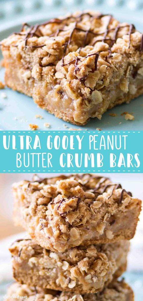 These homemade Gooey Peanut Butter Crumb Bars are a peanut butter lovers dream! These peanut butter bars begin with a honey graham cracker crust, have a creamy (and gooey) peanut butter filling (with sweetened condensed milk), and are topped with an oatmeal crumb topping! This simple gooey peanut butter crumb bars recipe makes a perfect dessert, after school snack, and when drizzled with chocolate, the best midnight snack. #peanutbutter #chocolate #recipe #bars #dessert Condensed Milk Peanut Butter Cookies, Peanut Butter Graham Cracker Crust, Oatmeal With Sweetened Condensed Milk, Graham Crumb Desserts, Graham Cracker Blondies, Peanut Butter Crumb Cake, Graham Cracker Sweetened Condensed Milk, Peanut Butter Sweetened Condensed Milk, Gooey Oatmeal Bars