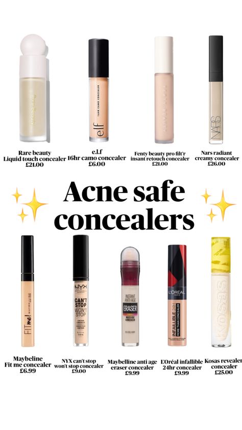 Acne safe concealers #acnesafe #skincare #makeup Best Makeup For Acne, Acne Safe Makeup, Safe Makeup, Acne Makeup, Makeup Face Charts, Makeup Hacks Tutorials, Brown Skin Makeup, Makeup Help, Face Makeup Tips