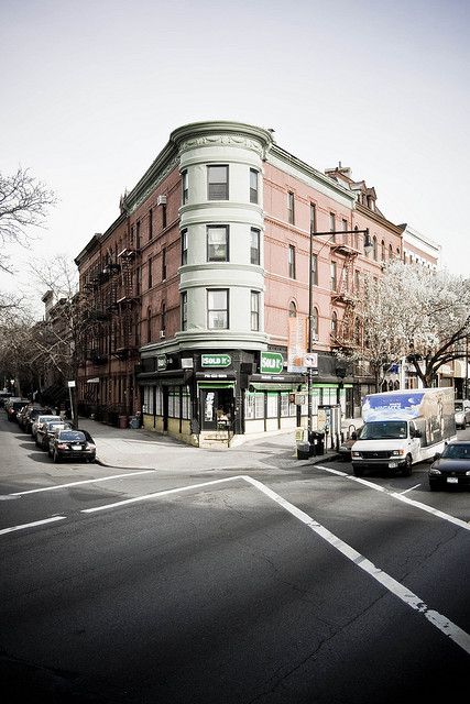 Street corner in Brooklyn Corner Townhouse, Street Corner, Lower East Side Nyc, Brooklyn City, Nyc Townhouse, Lower East Side, Brooklyn New York, Design Remodel, New York Street