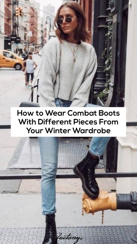 Womens Combat Boots Outfit Winter, Ankle Winter Boots, Jeans And Combat Boots Outfit Winter, Daytime Party Outfit Winter, Women’s Black Combat Boots Outfit, Combat Boots For Women Over 50, Combat Boot Winter Outfits, How To Style Brown Combat Boots, Chic Combat Boots Outfit