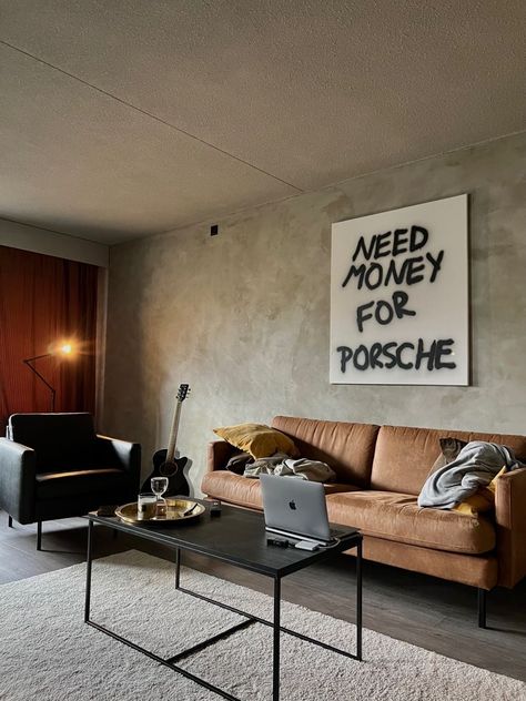 Apartment Artwork, Need Money For Porsche, Pola Cat Dinding, Graffiti Furniture, Brutalist Interior, Black Apartment, Manifest Board, Apartment Vibes, Rustic Apartment