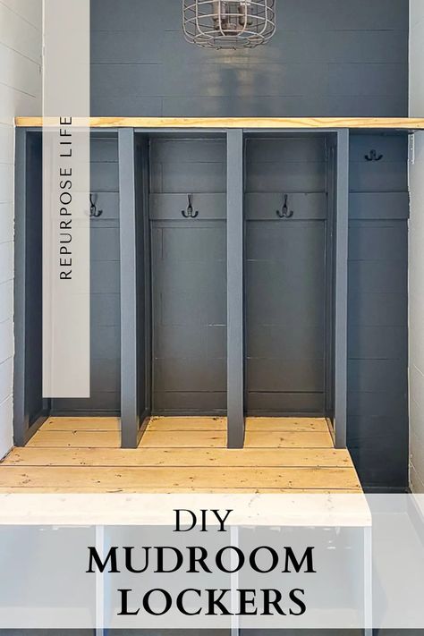 Learn how to build these stylish DIY mudroom lockers. Easy to follow, step by step tutorial with all the do's and don'ts. Diy Built In Mudroom, Built In Mudroom Bench, Build A Bench Seat, Diy Mudroom Lockers, Built In Mudroom, Build A Bench, Bench Seating Kitchen, Mudroom Storage Bench, Mudroom Bench Seat