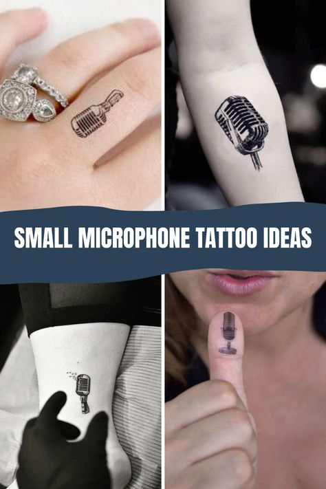 97 Microphone Tattoo Ideas That Are The Center of Attention - TattooGlee Speech Tattoo Ideas, Small Microphone Tattoo, Old Microphone Tattoo, Mic Tattoo Design, Vintage Microphone Tattoo, Microphone Tattoo Ideas, Microphone Tattoo Design, Singer Tattoo Ideas, Podcast Tattoo